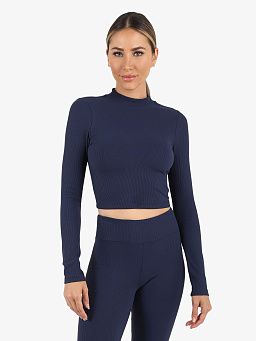 Luca Rib Long Sleeve Crop Top - Midnight Blue